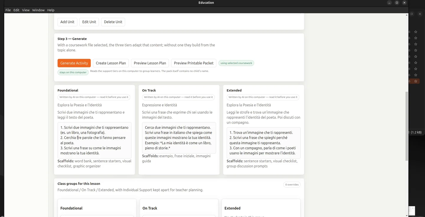 Education canvas: One lesson, three tiers