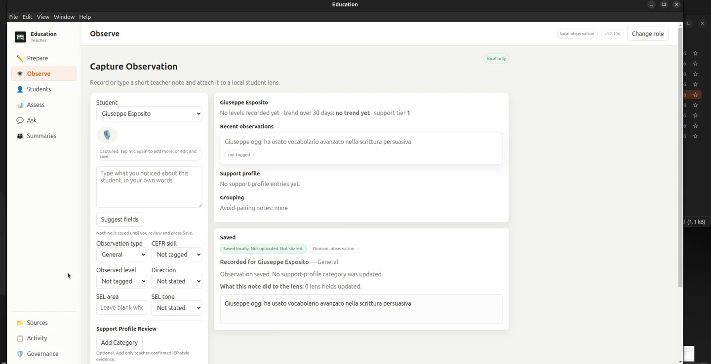 Education canvas: Saved locally, not uploaded, not shared