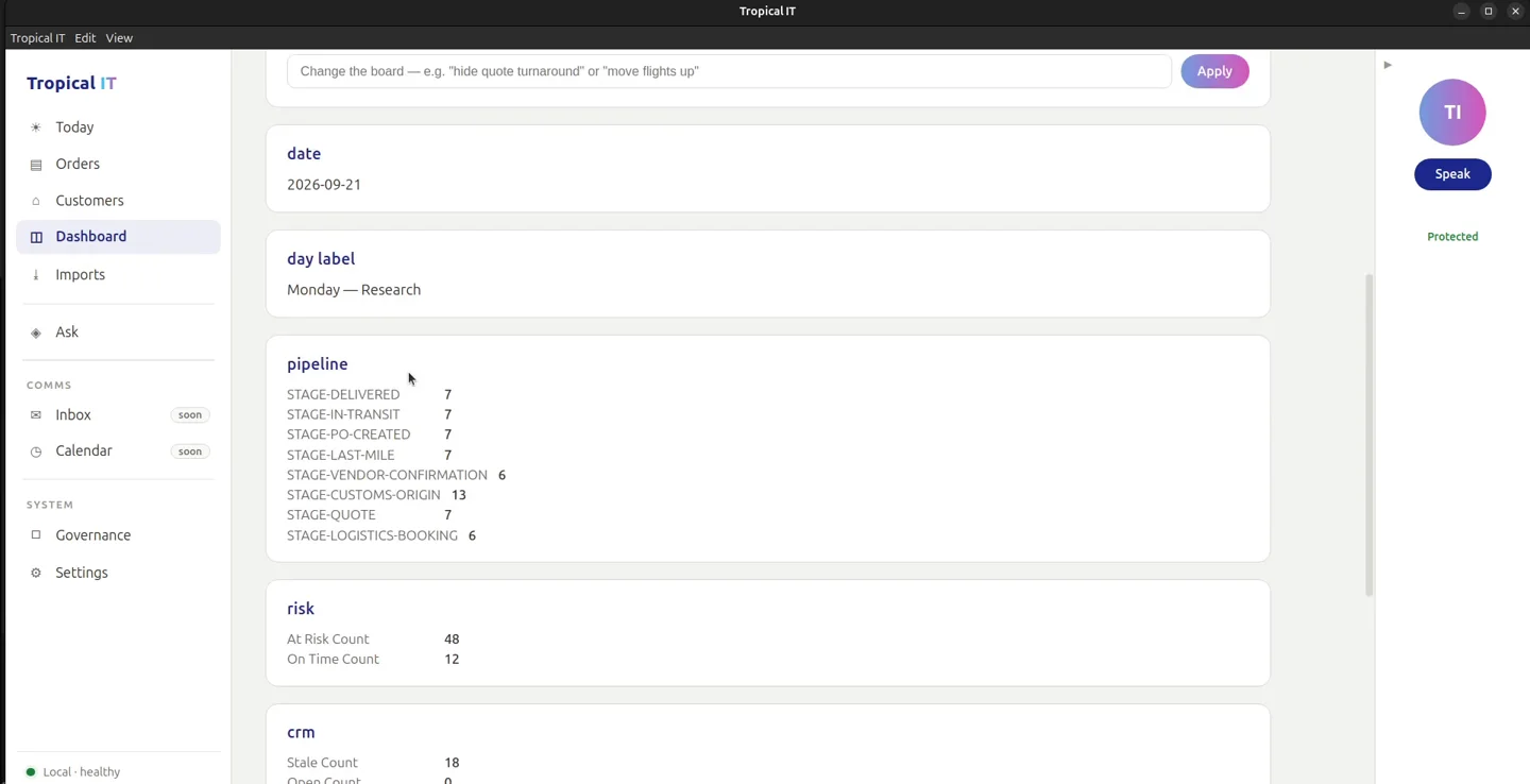 Logistics canvas: A dashboard you edit by typing