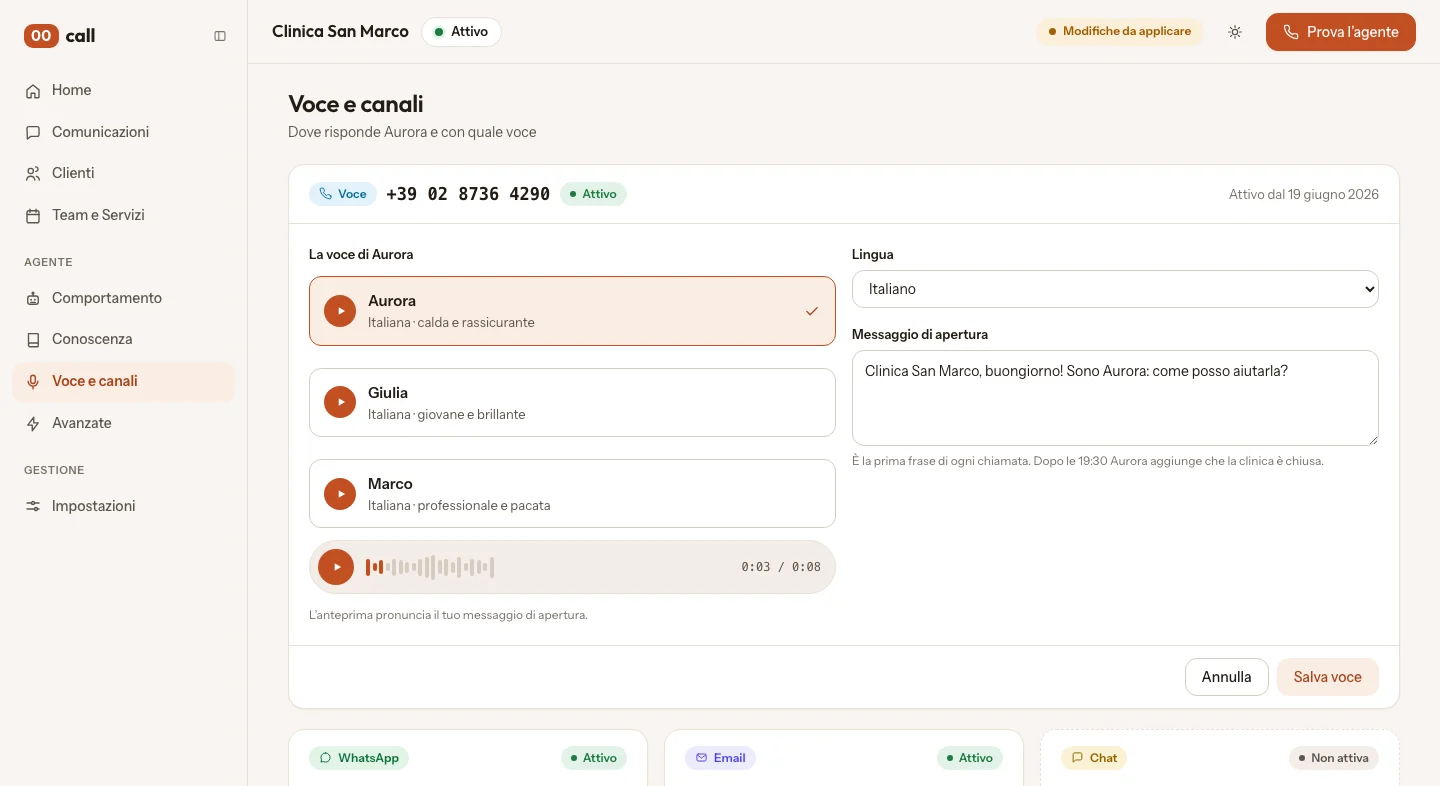 Voice & Front Desk canvas: Voice, number and channels